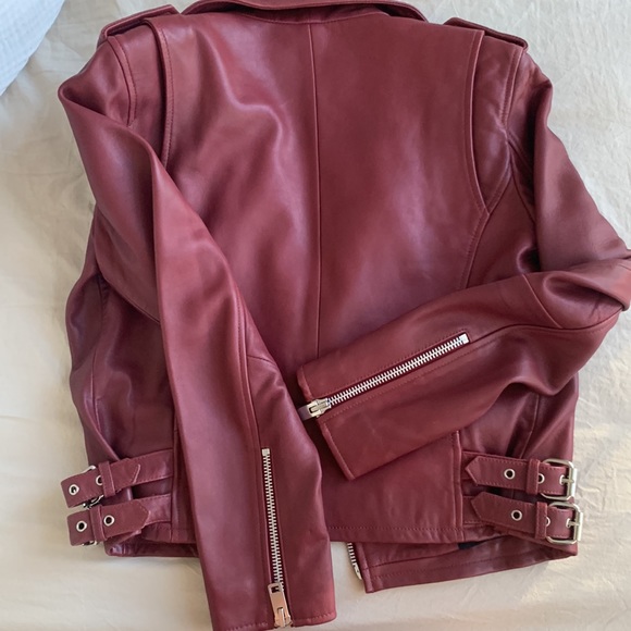 Walter Baker Liz Leather Crop Moto Jacket - Oxblood Red - Small - Picture 9 of 11